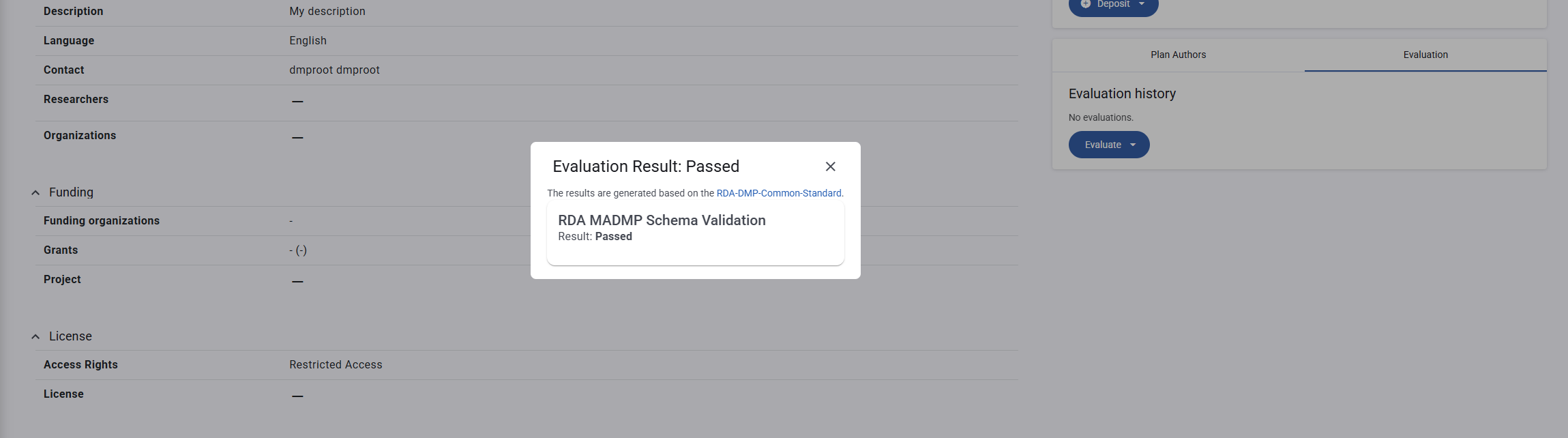 Evaluator result dialog