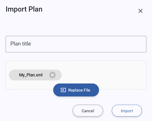 Import XML plan dialog